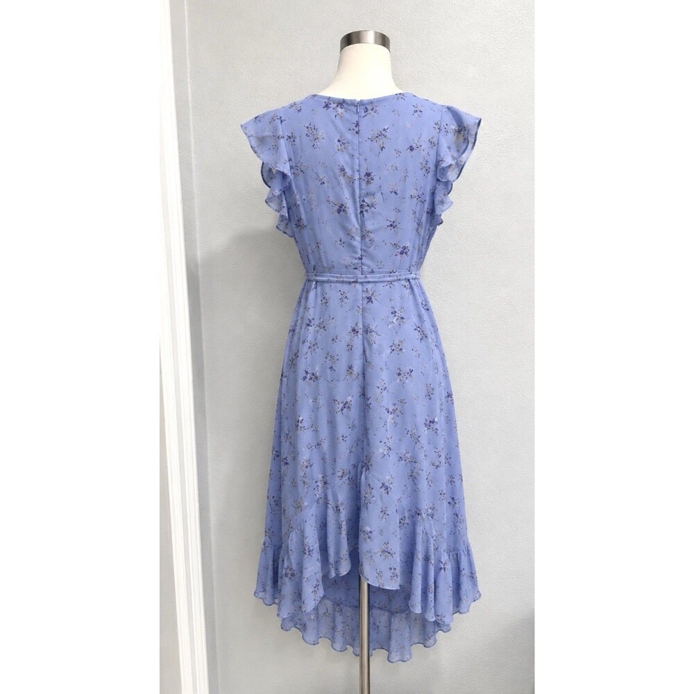 Altar’d State Florentina Dress Small Blue Floral Hi Low Ruffle Wrap Midi NWT - Picture 3 of 8